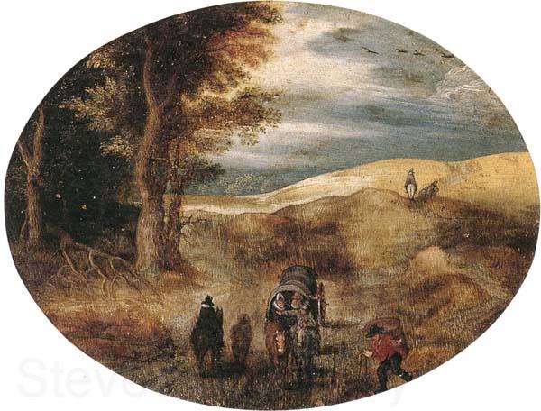 unknow artist A Hilly landscape with a Horse-Drawn cart and other